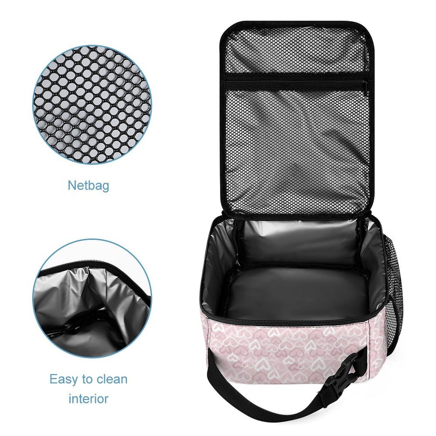 Dusty Pink Hearts Insulated Lunch Box