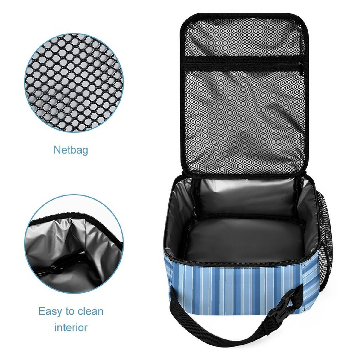 Multi Stripe Insulated Lunch Box (blue or pink)