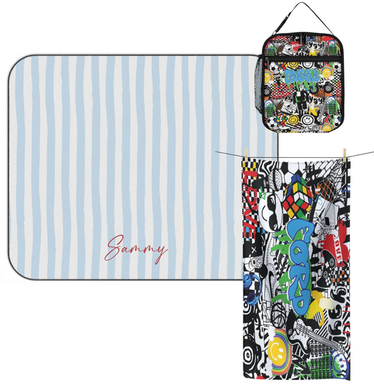 Boys Outdoor Blanket, Insulated Lunch Tote, and Towel Bundle