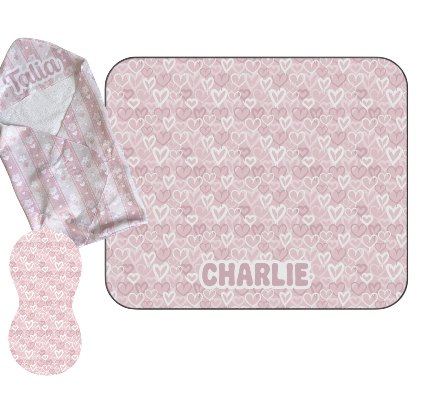 Girls Outdoor Blanket, Burp Cloth, and Hooded Towel Bundle