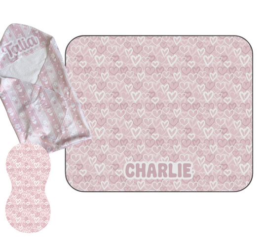 Girls Outdoor Blanket, Burp Cloth, and Hooded Towel Bundle