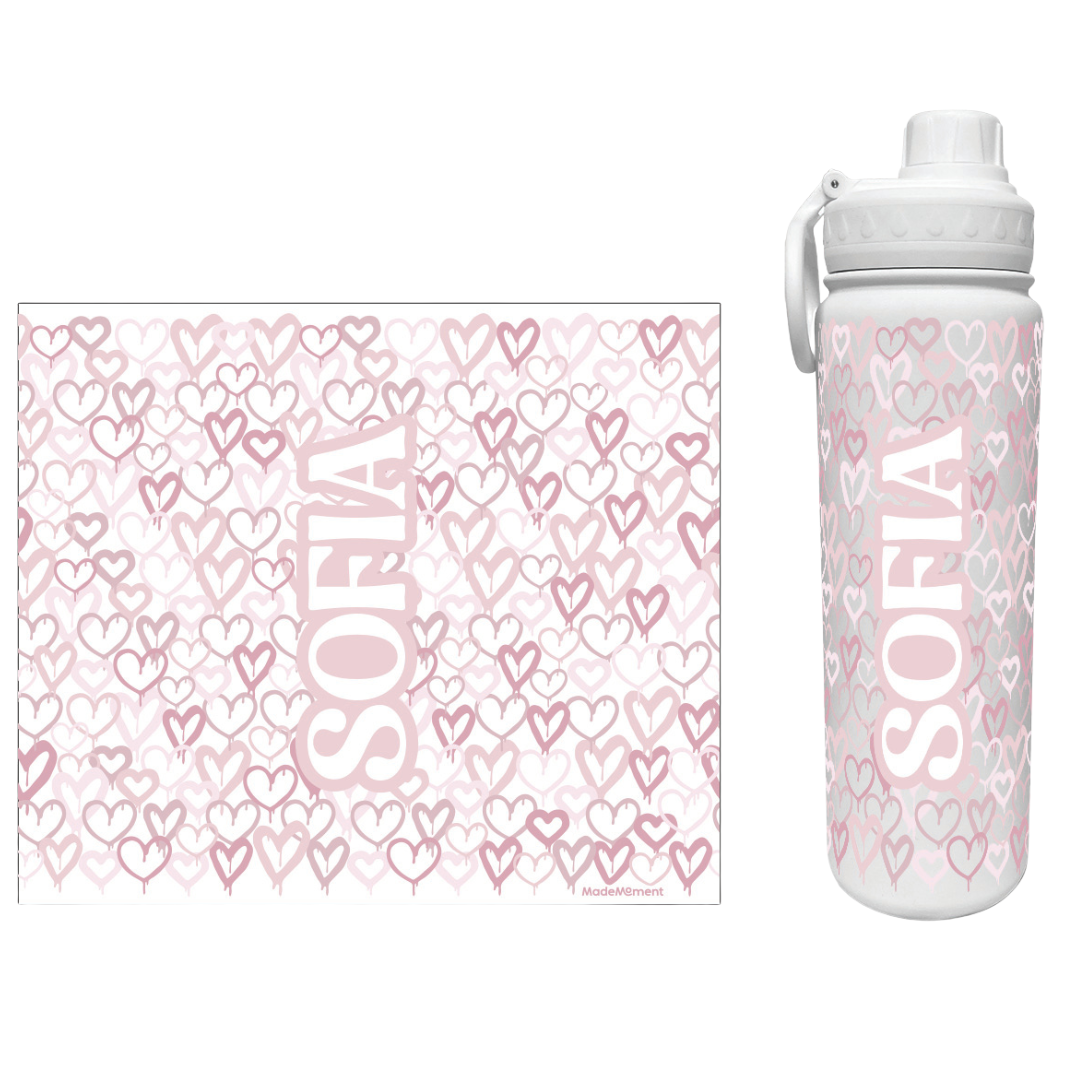 Dusty Pink Hearts Water Bottle