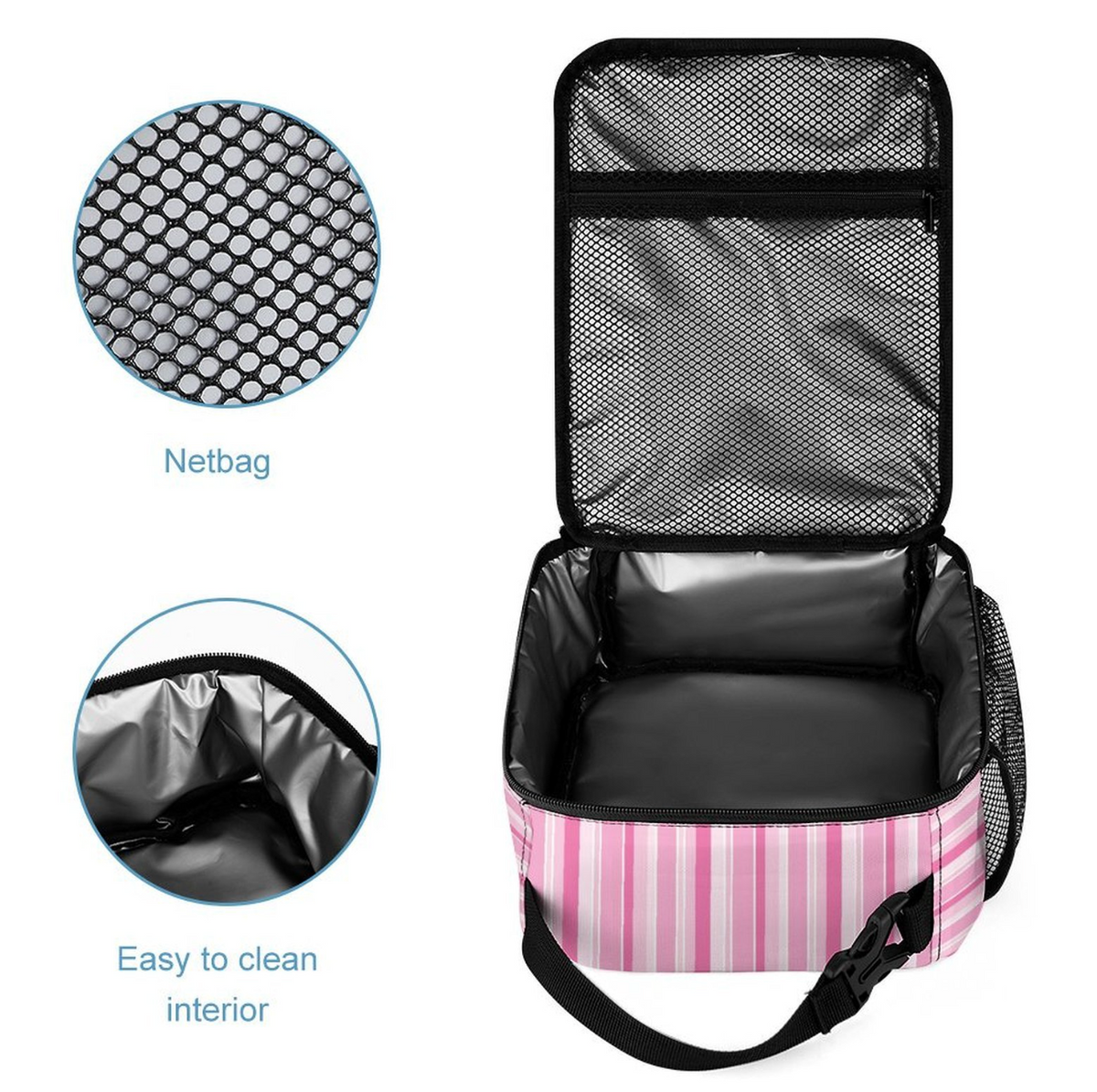 Multi Stripe Insulated Lunch Box (blue or pink)