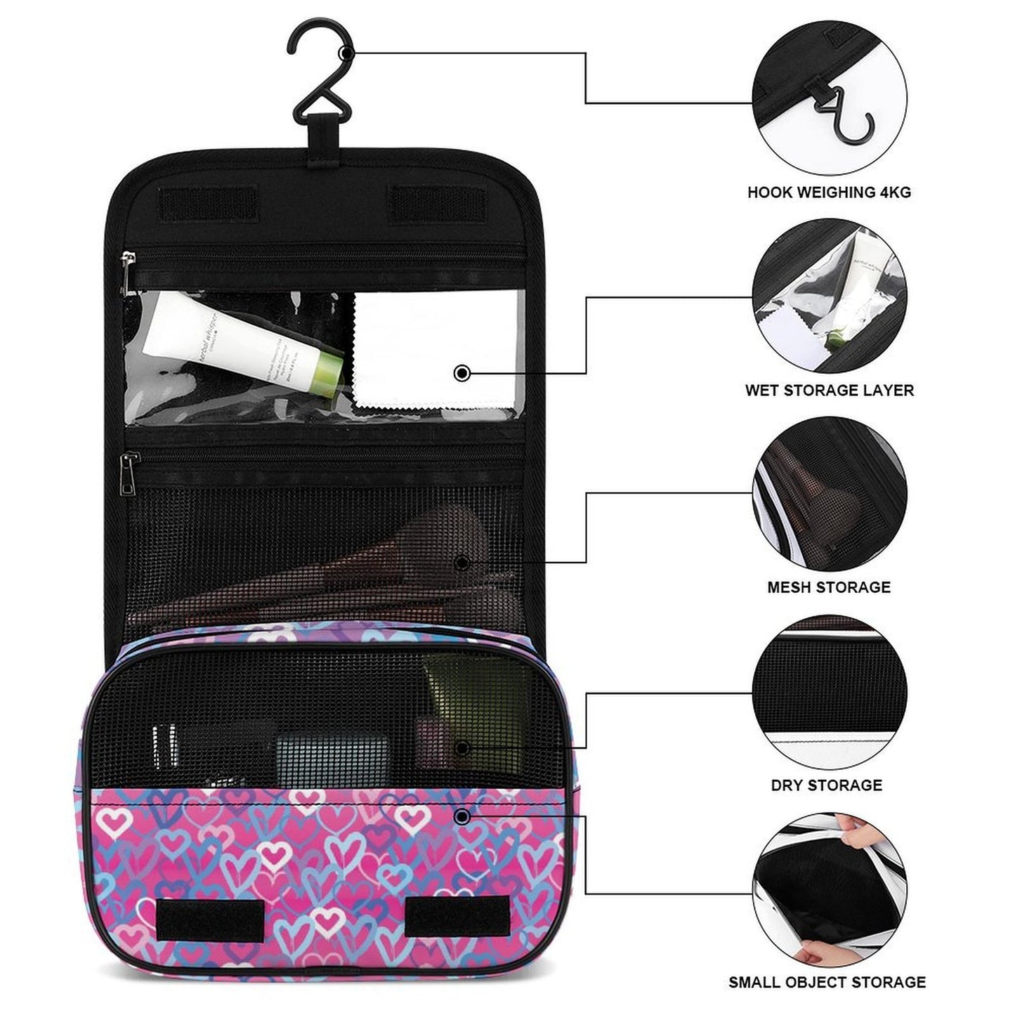 Ombre Hearts Toiletry Bag